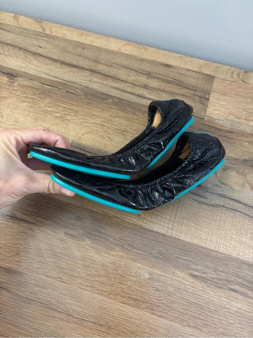 Tieks by Gavrieli Foldable Ballet Flats Obsidian Black Croc Patent